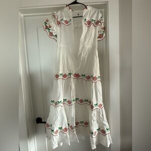 CeliaB White Maxi Dress with Red and Green Floral Accents